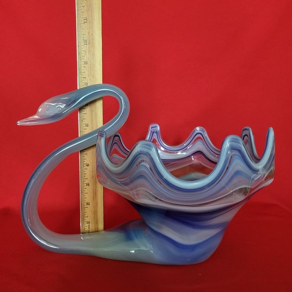 Mid Century Marble Swirl Swan Vase Large Bowl Planter Centerpiece - Picture 8 of 12